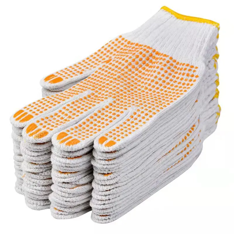 Nonslip Dotted Gloves Cotton Fabric Knitted PVC Dot or Orange Plastic Dot Safety Hand Working Gloves