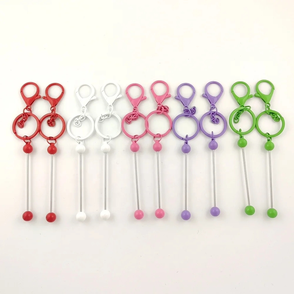 New 5 Candy Color Pink White Green Purple Red Bar Beadable Key chain DIY Metal Craft Beaded Blank Bar Keychain