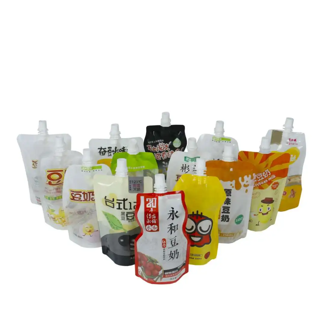 BPA free reusable clear baby food squeeze shaped spout pouch packaging bag for fruit juice with big screw spout
