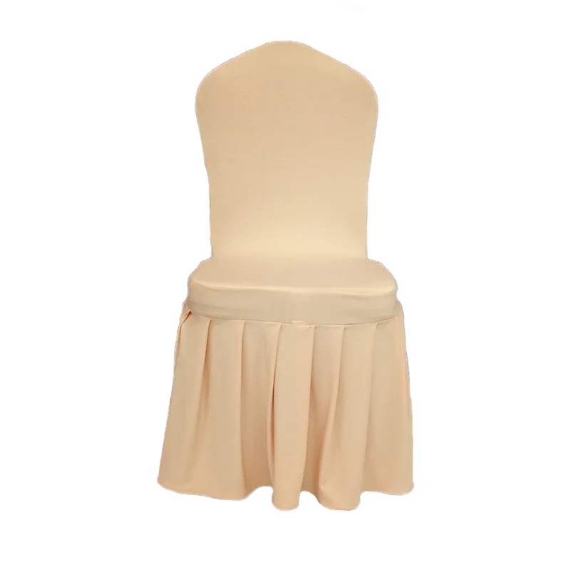 Simple solid white pink gold hotel banquet wedding decoration spandex stretch ruffled ruched chair covers outdoor for events