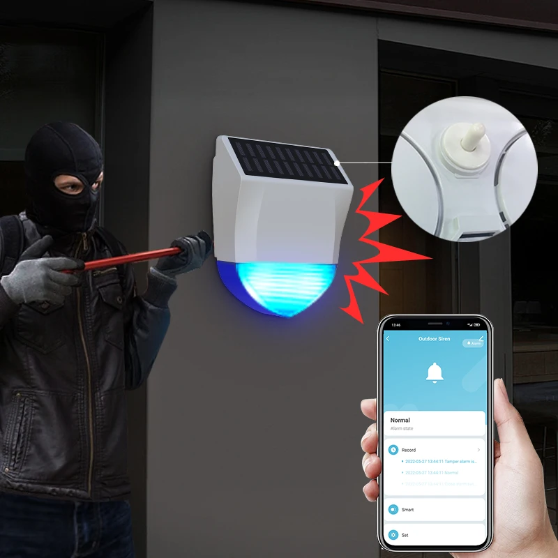 Waterproof home security system wireless alarm sirene horn buzzer wifi tuya solar outdoor siren