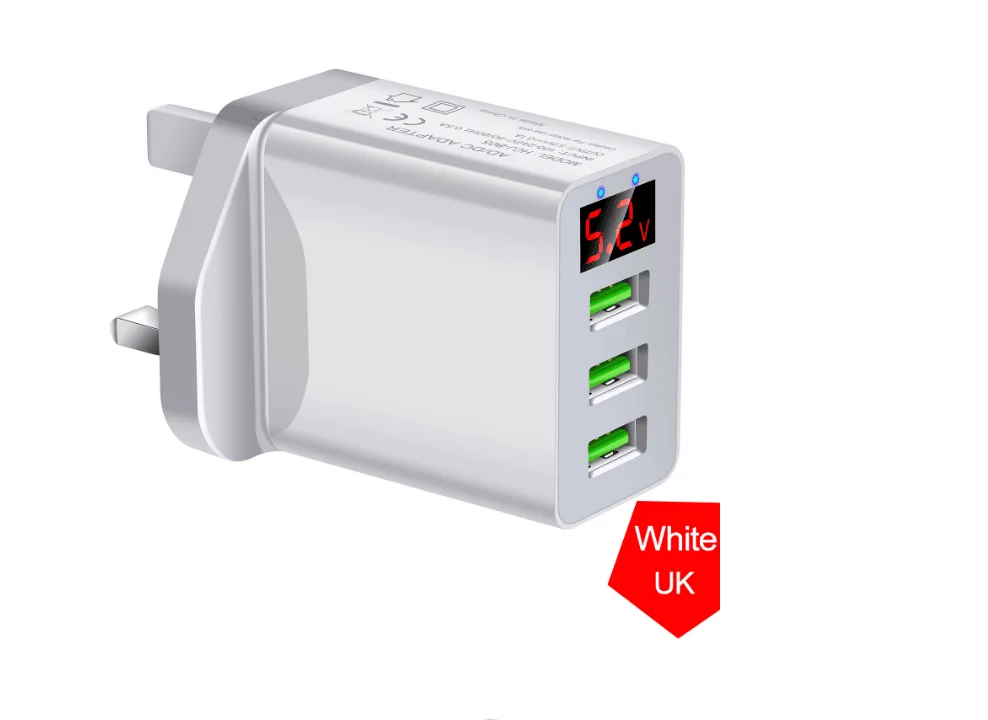 
EU US UK /AU Plug 18W QC3.0 3 USB Ports Mobile Phone Fast Travel Wall Charger 5V 3.4A with LED display 