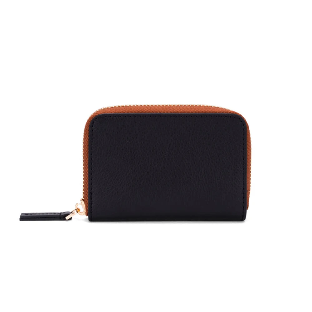 Wholesale Fashionable Minimalist Customized Services Zippered Leather Credit Card Holder Wallet With Zipper For Women