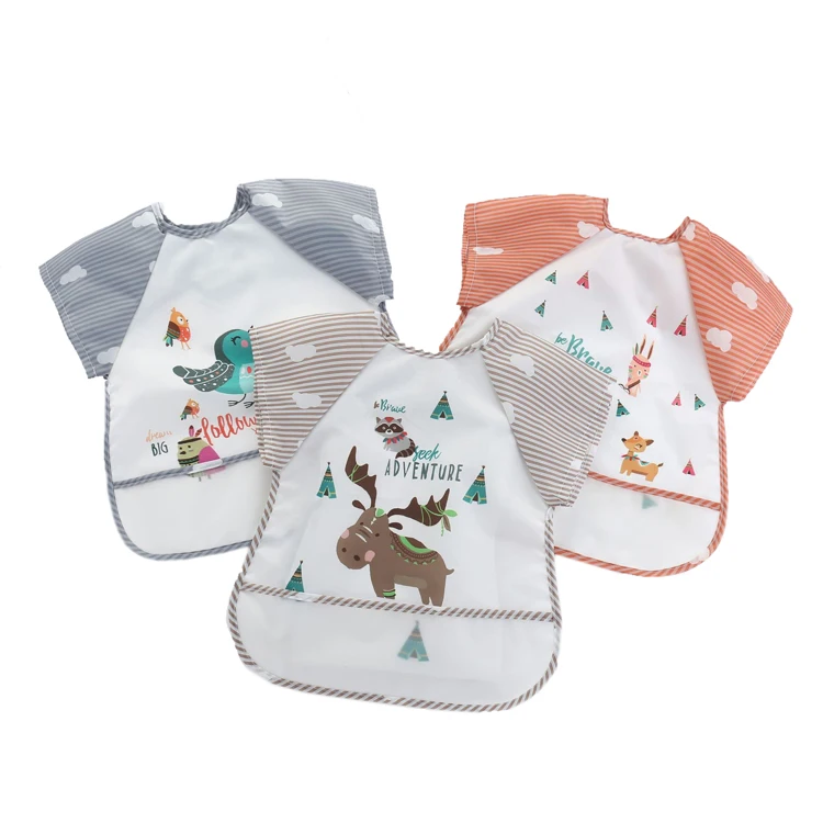 Customized Polyester Baby Feeding Bib Baby clothes Safety Colorful Short sleeves Apron Unisex Baby Bibs Waterproof