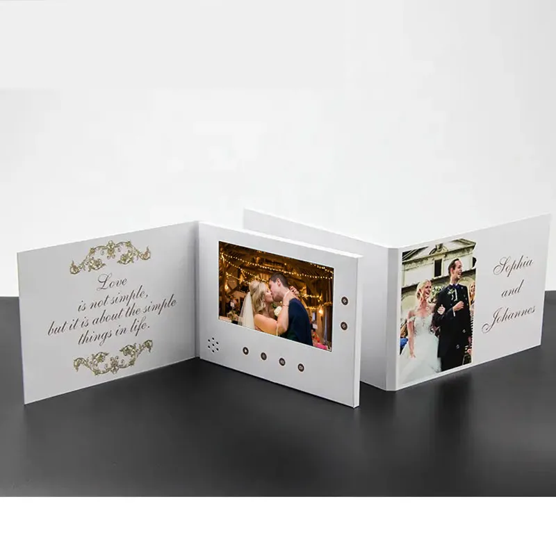 Custom Full Color Print Hardcover 7 inch LCD Video Wedding Digital Invitation Card