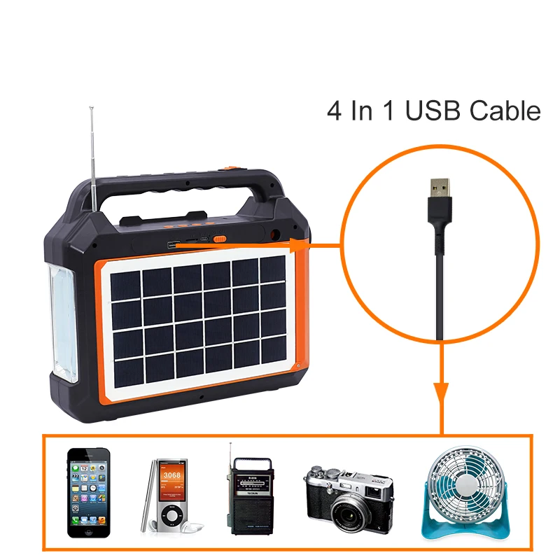 EP-0158 Solar Energy System Lithium 18650 Battery Solar Power Kits All In One Solar Panel Design with FM Radio Wireless Speaker