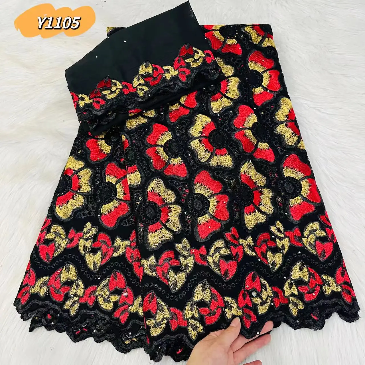 Fabric Supplier Wholesale African Cotton Lace Fabric Dry Lace With Stones 5+2Yard Embroidery Swiss Cotton Laces In Switzerland