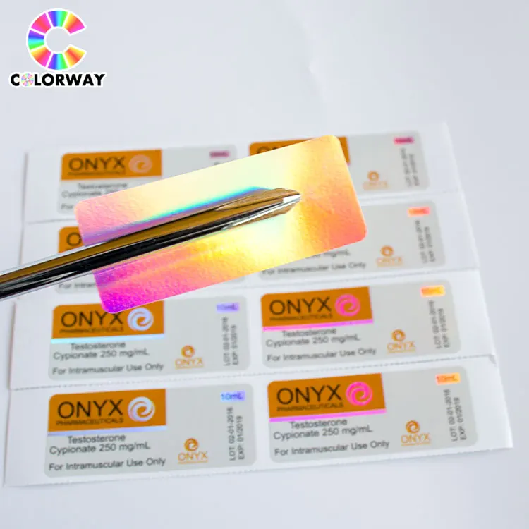 free design stamping red foil holographic 10ml vial label printing