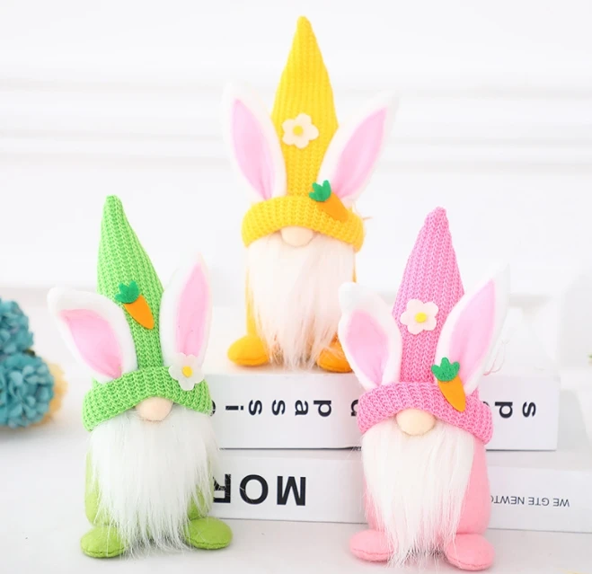 Easter decorations knitted fabric faceless doll rabbit adornment dwarf action figure doll
