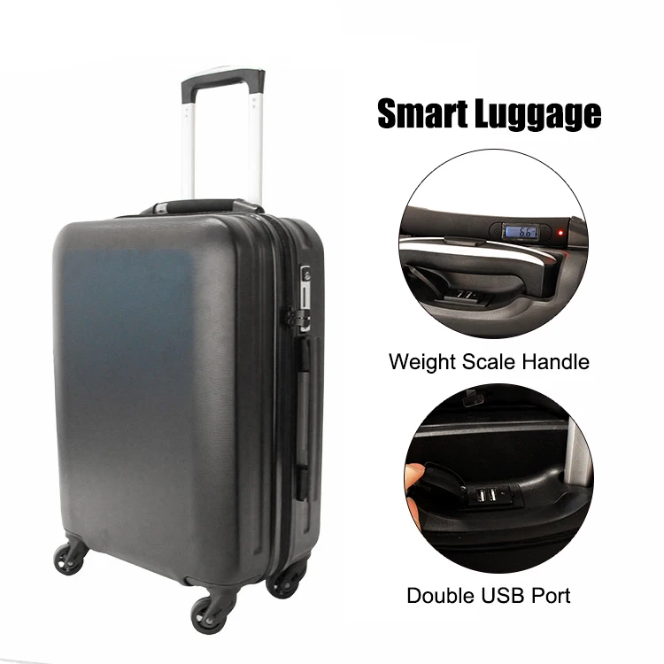 2019 ABS Carry On Trolley Smart Suitcase Luggage with Scale USB Charger Blue Tooth TSA Lock Tracker