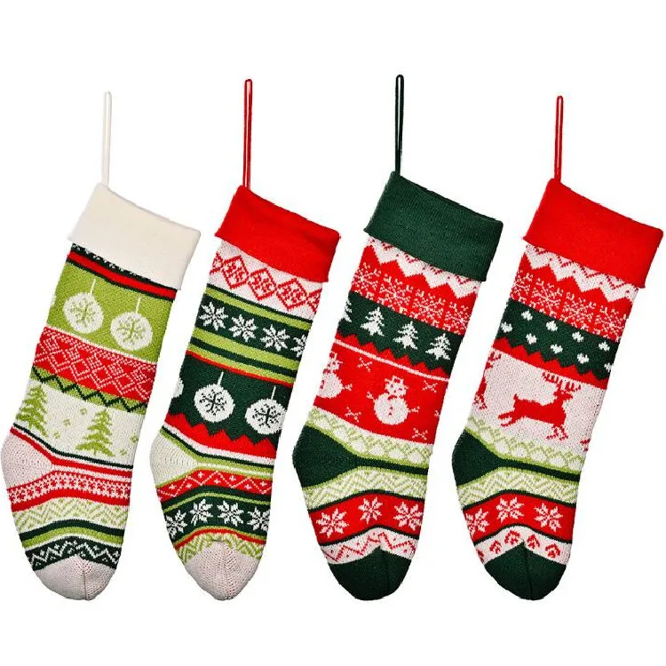 Merry Christmas Stocking Xmas Trees Decoration Supplies Christmas Gift Knitted Cotton Snowflake Sock Ornaments
