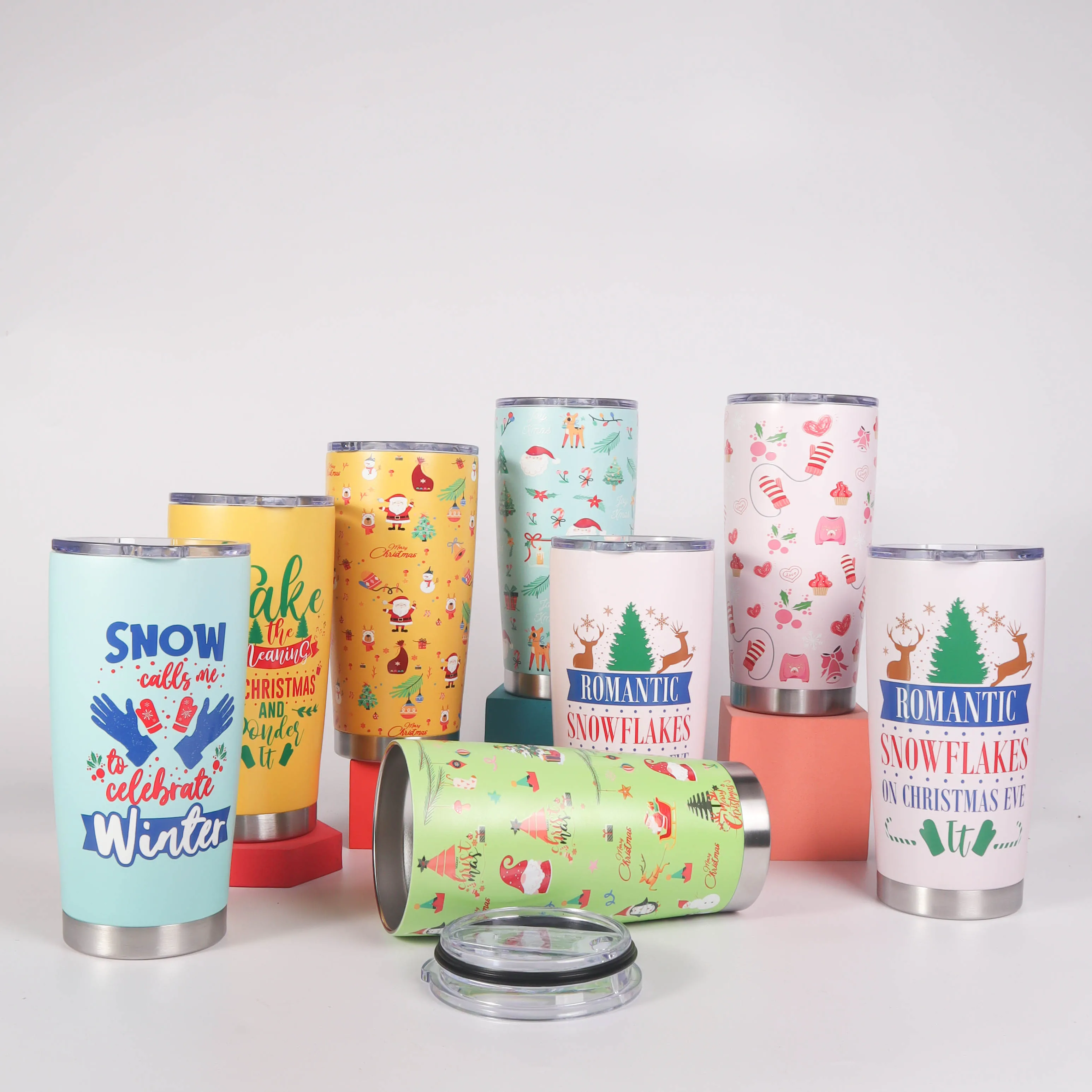 New custom 20oz double wall vacuum thermos coffee mug stainless steel insulated Christmas tumbler cups