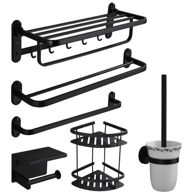 Хит продаж набор аксессуаров для ванной комнаты настенная черная вешалка полотенец полка из нержавеющей стали органайзер