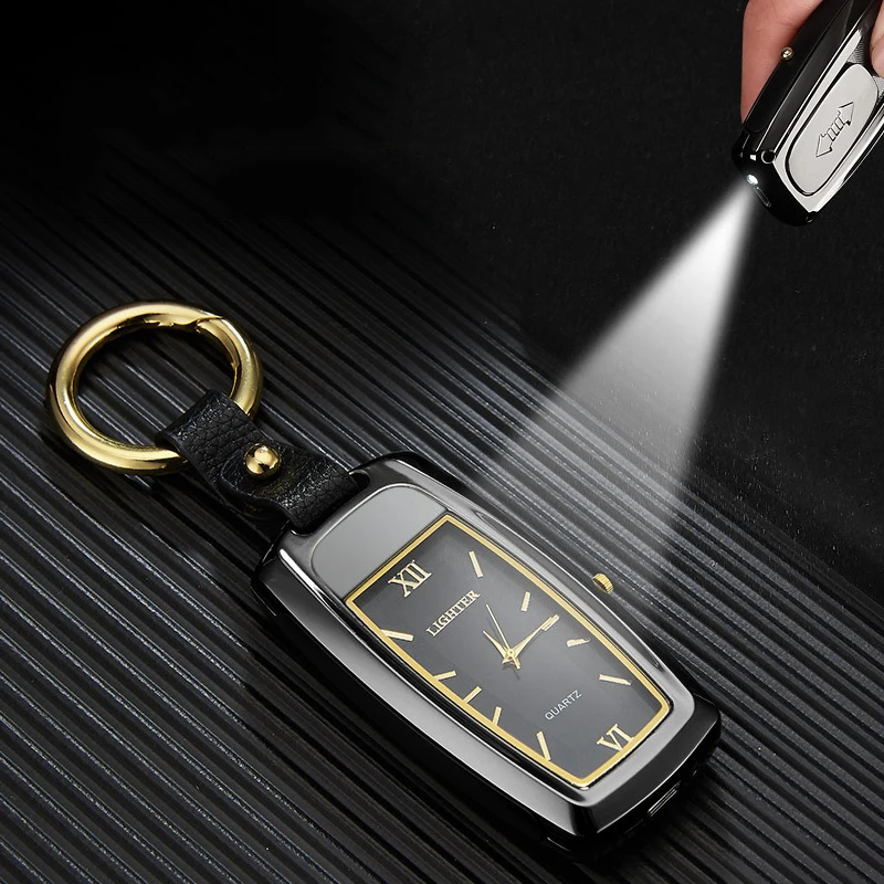Оригинальная беспламенная многофункциональная ветрозащитная USB-зажигалка фонарик и часы Четыре в одном функциональный