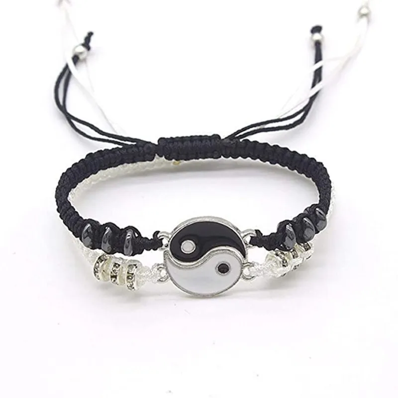 Tai Chi Yin Yang Paired Pendant Couple Necklace & Bracelet Women BBF Best Friend Friendship Necklace Charms Braided Jewelry Gift