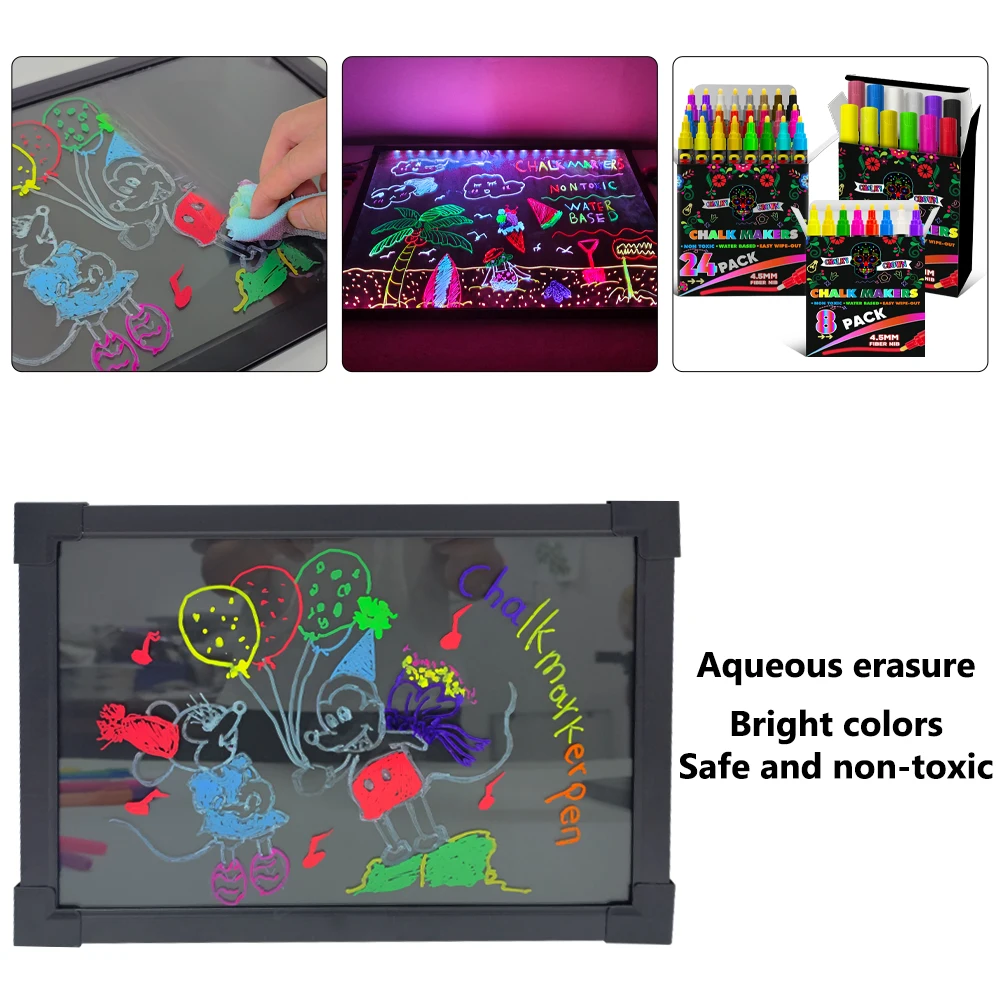 KHY OEM LED Window Wet Erasable Wholesale For Wall Glass Or Fridge Logo Erase Set Reversible Tips Color Liquid Chalk Marker Pen