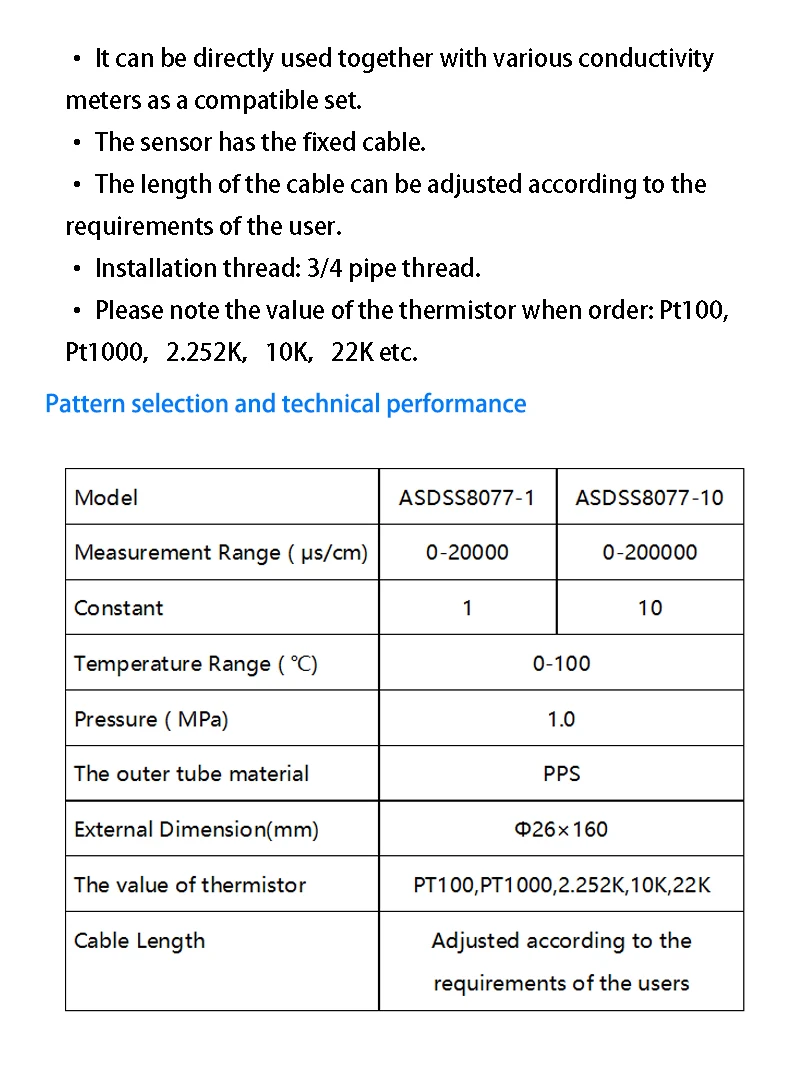 Nengshi Factory resource EC sensor 0-200000us/cm conductivity probe  online industrial digital RS485 EC electrode