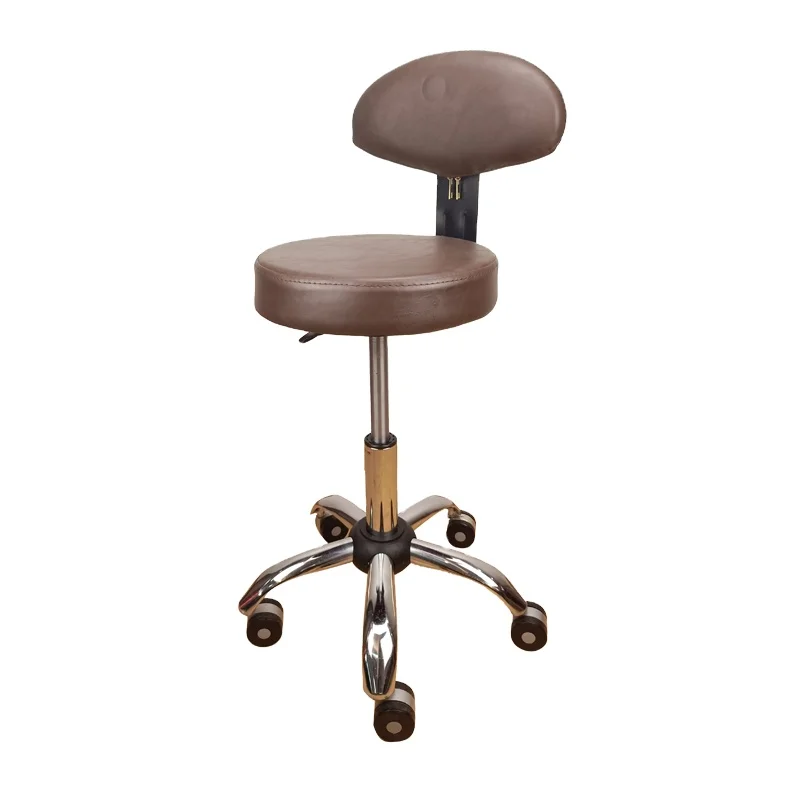 Pedicure Stool with Back, PU Leather Height Adjustable Swivel Drafting Workshop Medical Salon Stools Chair with Wheel