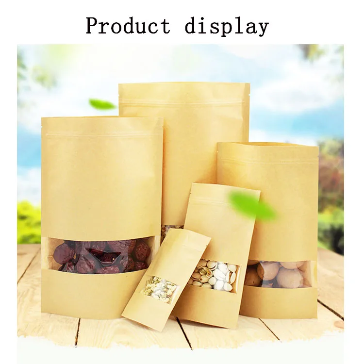 Custom Printed Food Grade Zip Lock Craft Tea Snack Packaging Brown Kraft Paper Bags With Your Own Logo Windows