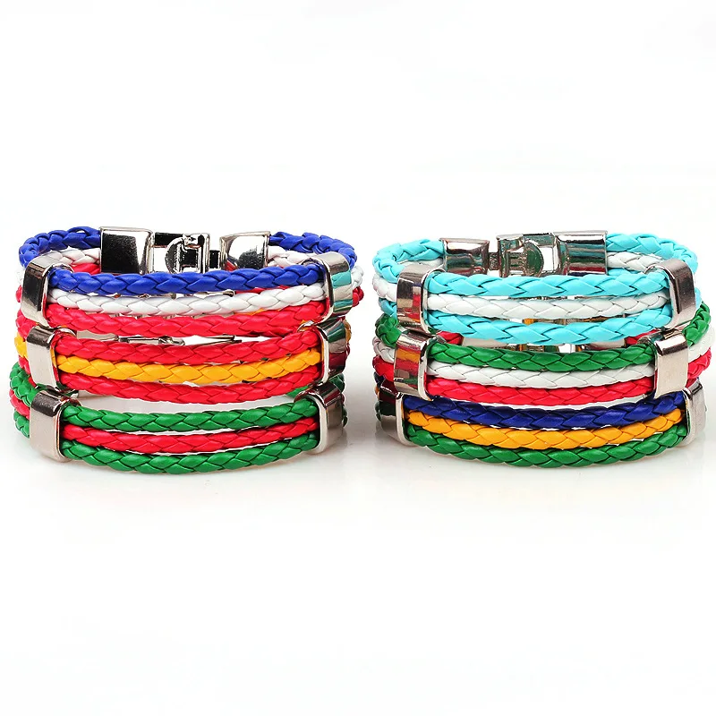 2022 World Cup Fashion National Flag Multilayer PU Leather fan Bracelets for Male Female Football Cheer Props Party
