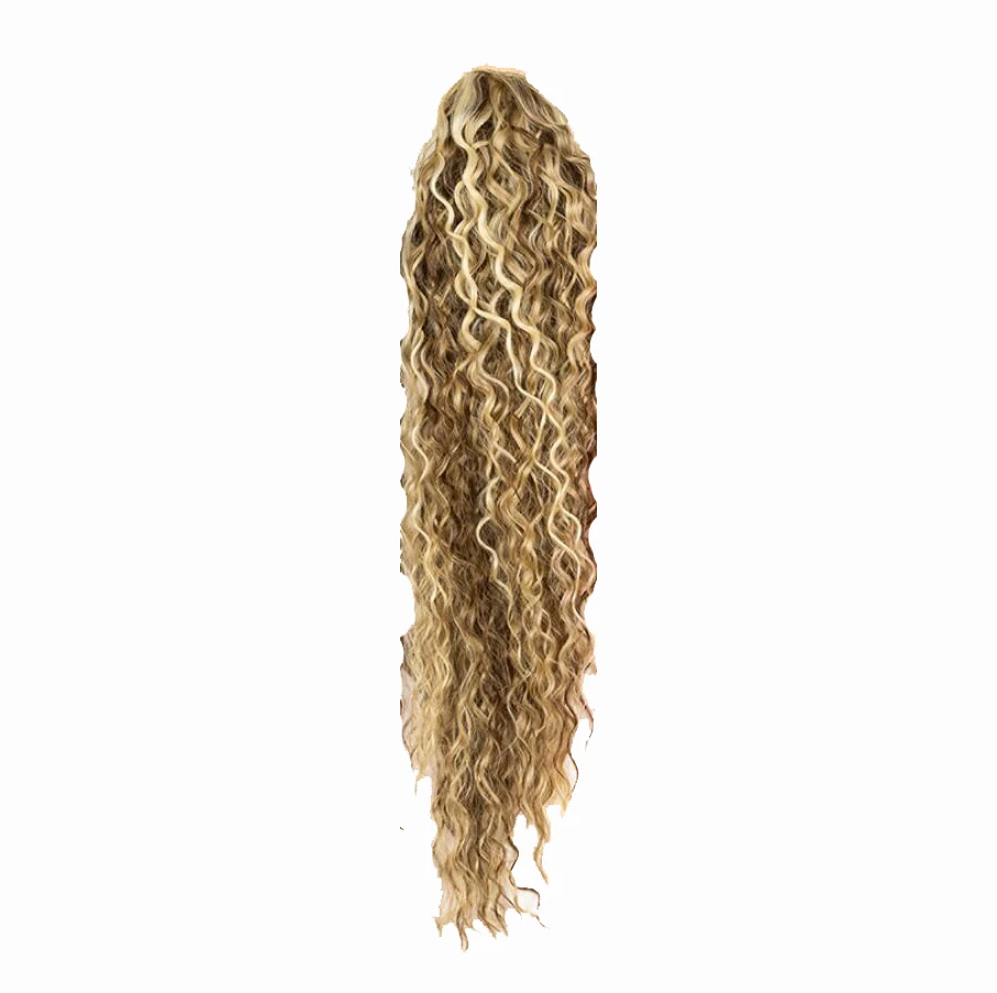 sleek quality wholesale cheap long loose deep wave elastics ties clip ladies ponytail hair piece for women synthetic extensions