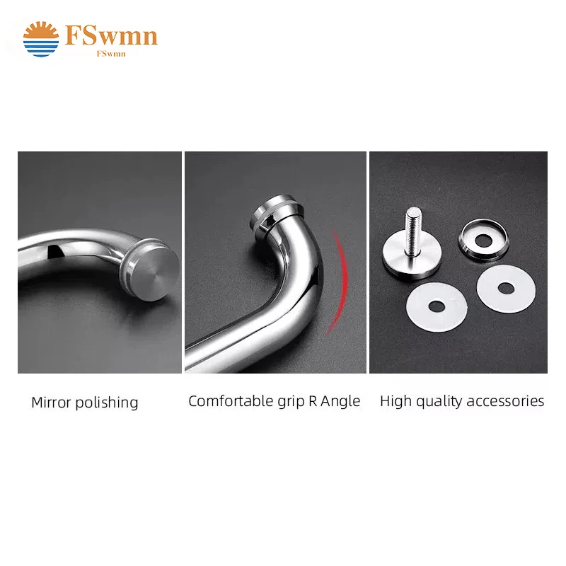 OEM Hairline Mirror Stainless Steel  304 Shower Handle Stainless Steel Shower Cubicle Handles For Glass Door Bath Hotel