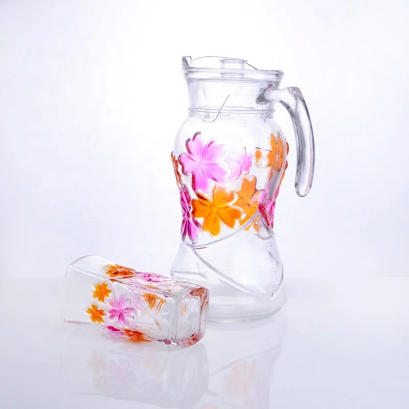 7 унций стакан + л кувшин цветочный дизайн Картина 7 шт питьевой набор, набор воды