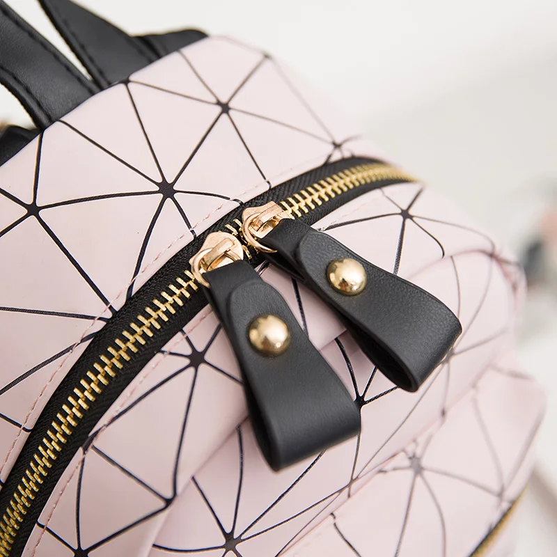 Fashion Cute Geometry Pattern Mini  PU Leather School Leisure travel Backpacks for Girl Women