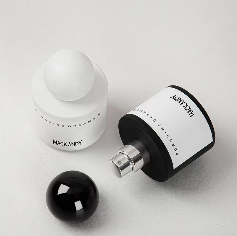 Wholesale Customized Logo 50ml Black White Round Empty Perfume Bottle with Box