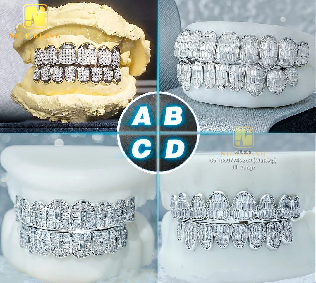 Finest Craftmanship GRILLZ EXPERT MANUFACTURER Top 6 Bottom 6 Rapper Jewelry Princess Cut Custom Moissanite Diamond Grillz