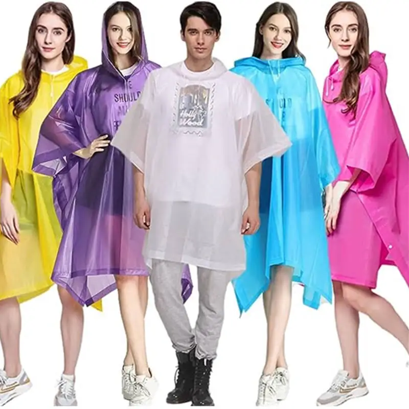 Multifunction Outdoor Custom Logo Unisex Long Adult PEVA Rain Poncho with drawstring