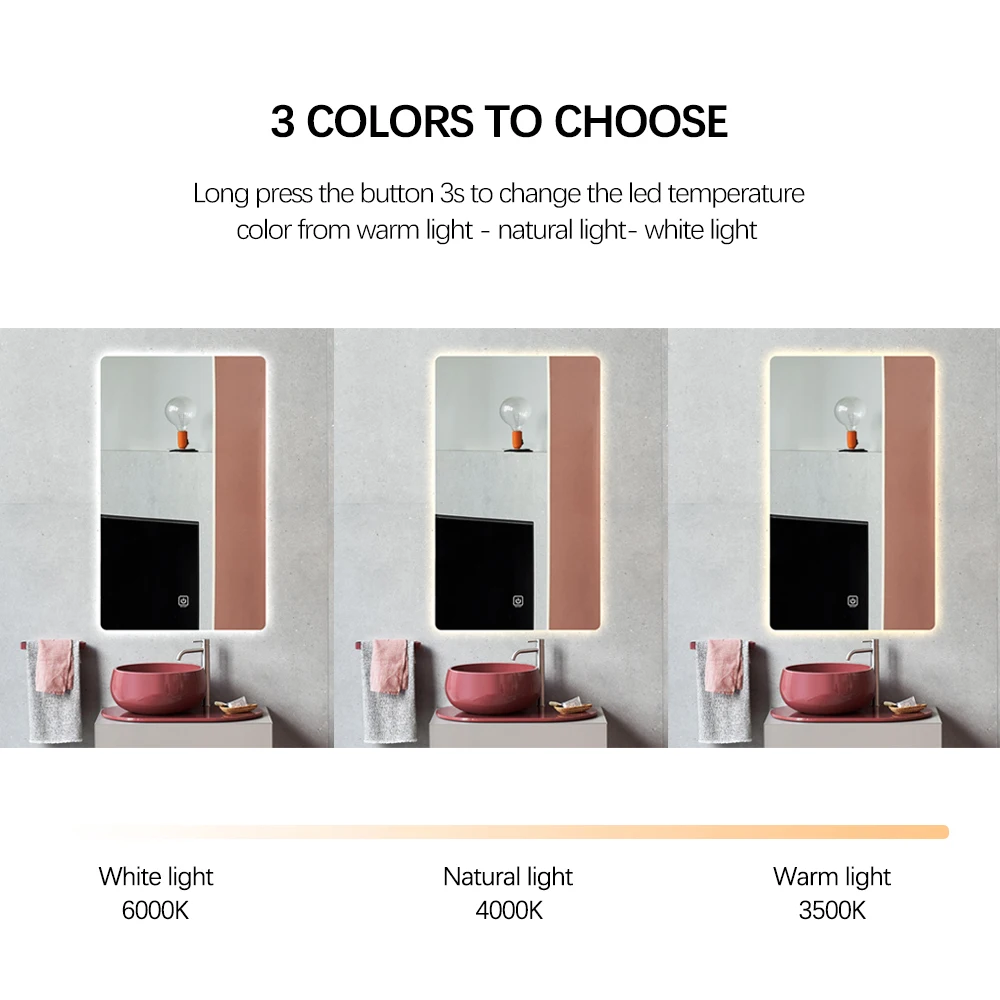 Environmental Defogger Dimmer LED Bathroom Smart Mirror with Touch Switch