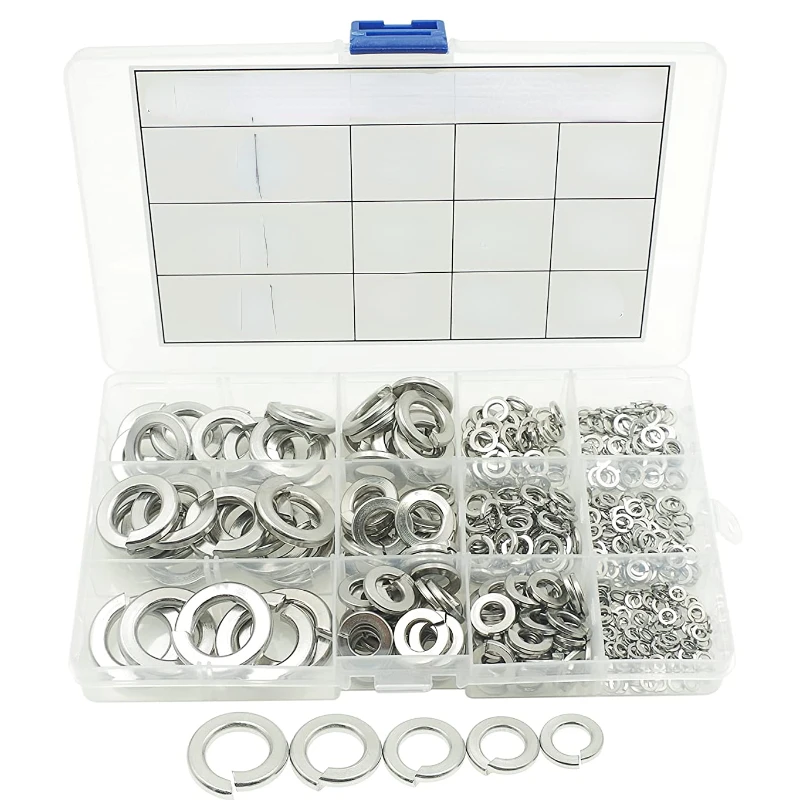 480pcs Stainless Steel M2 M2.5 M3 M4 M5 M6 M8 M10 M12 Spring Split Lock Washer Assortment Kit