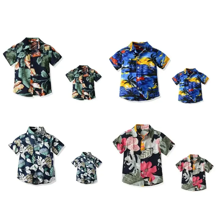 Детская летняя рубашка с коротким рукавом и лацканами Повседневный хлопковый топ для мальчиков