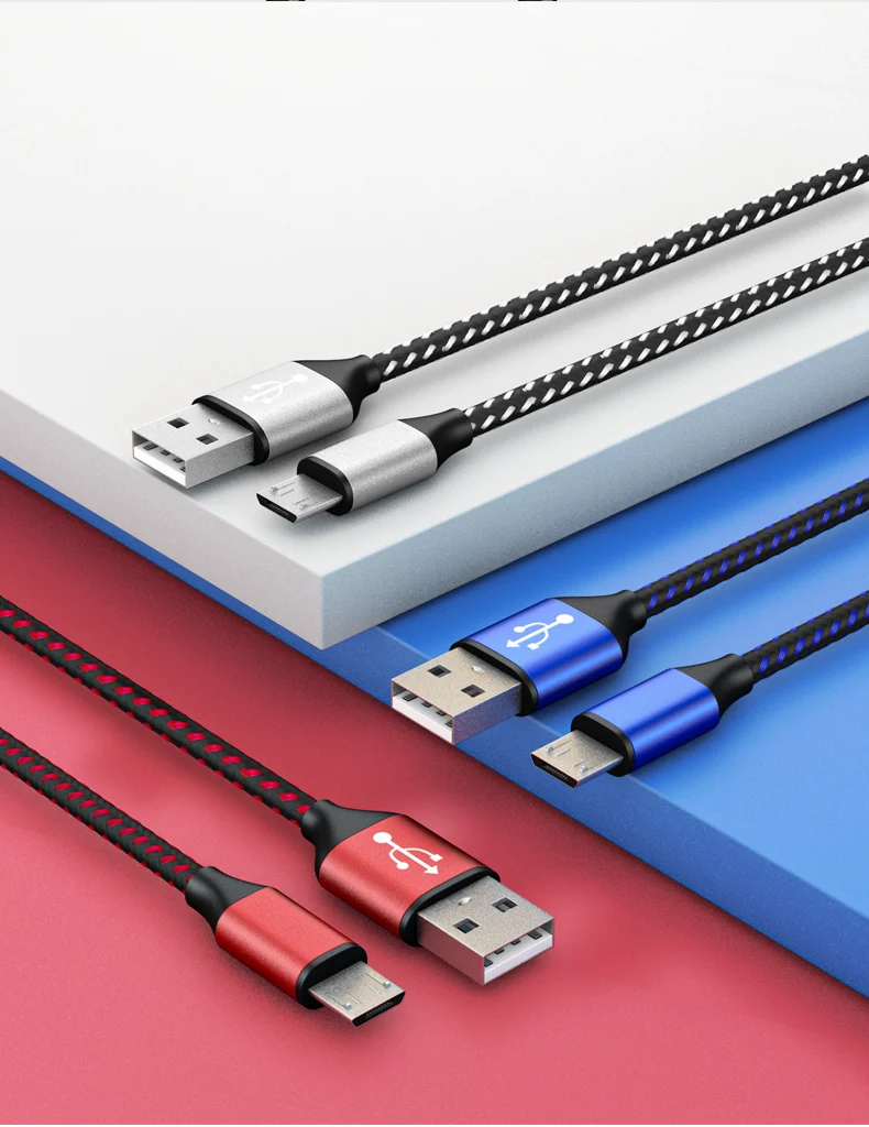Wholesale 2.4A 3ft 1M Nylon Braid colored micro usb serial cable Type C Cable Android Cable for Huawei Samsung fast charger