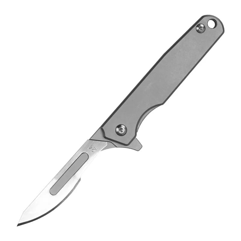 Titanium Alloy Handle Pocket Folding Knife Replaceable Carbon Steel Blade Art Carving Small Knives EDC Utility Tool knives