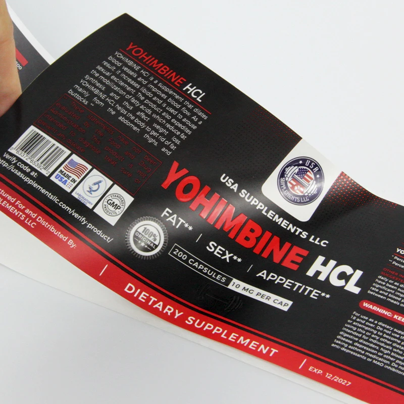 Custom Printing Healthy Pharmaceutical Product Matte Nutritional Supplement Spot UV Bottle Roll Sticker  Labels