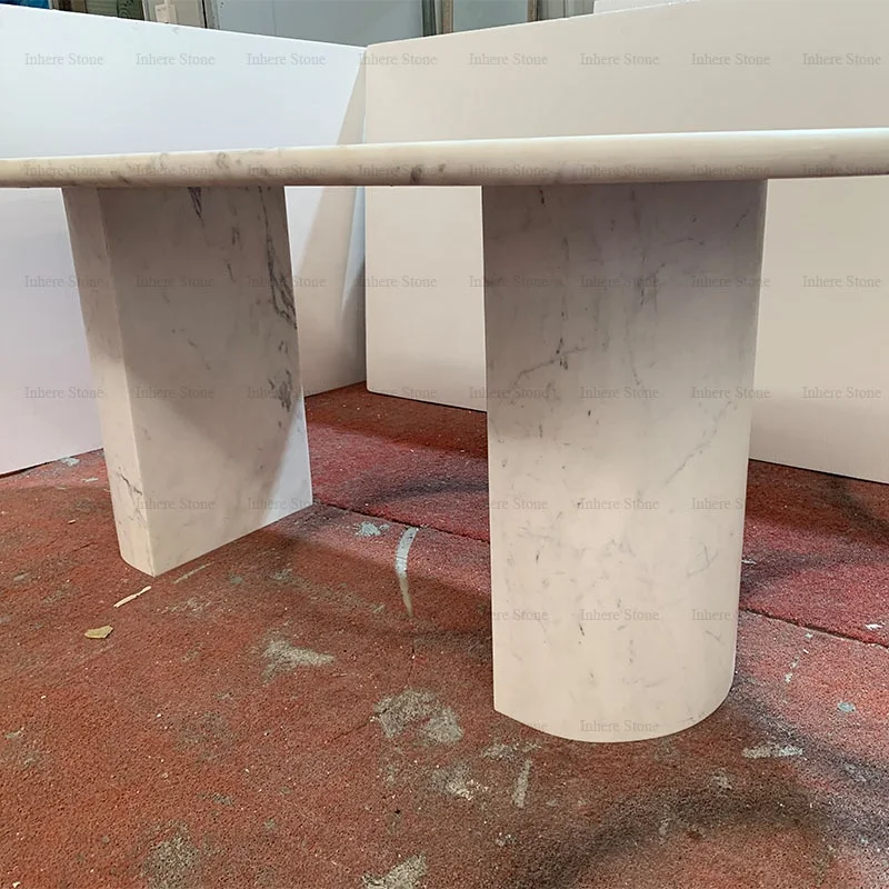 Custom Made Natural Stone Nordic Home Furniture Italian Snow White Marble Top Oval Statuario White Marble Dining Table