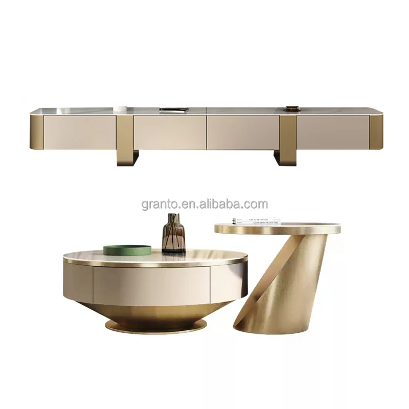 Wholesale hotel stainless steel TV cabinet  marble top TV table rectangle TV stand