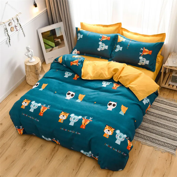 Customized 100%Polyester Printed 4pcs Comforter Bed Sheet Sets And Mattress Cover