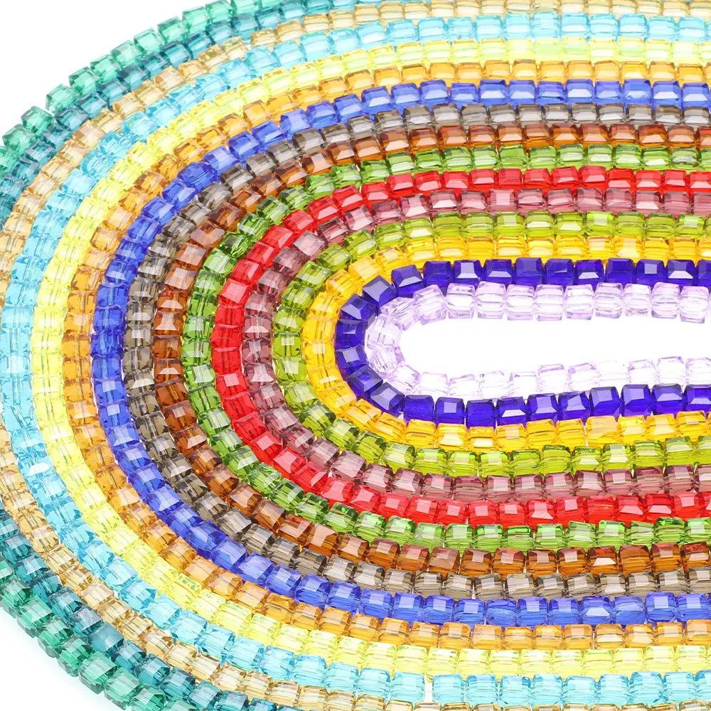 4mm 6mm square shaped glass beads wholesale transparent colorful crystal beads for bracelet making