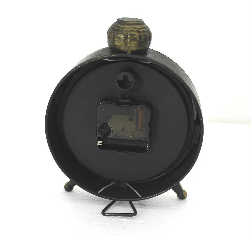 Rainhou rustic retro hand made round shape antique bronze metal desk & tablel home decor craft clocks