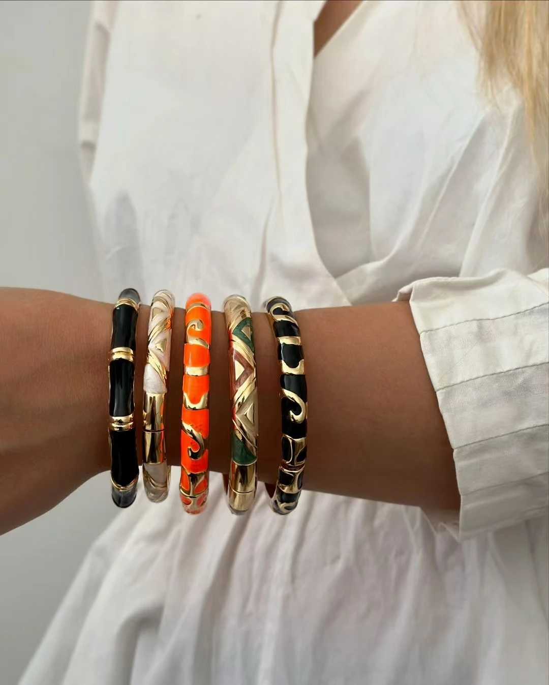 Fashion Vintage Enamel Bracelet Colorful Drip Glaze Colorful Drip Glaze Cloisonne Bangles for Women