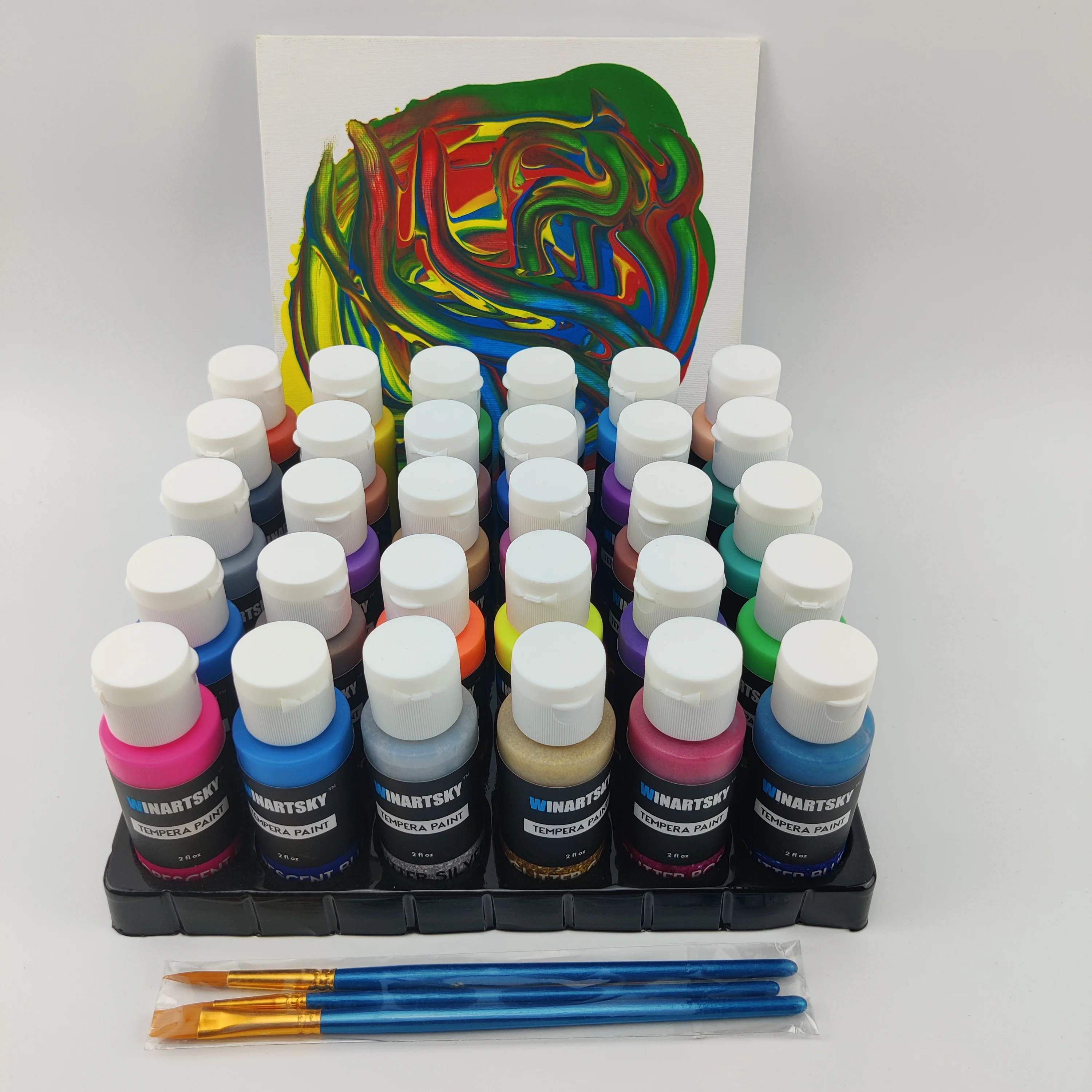 30 Colors 60ML Liquid Poster Paint Washable Tempera Paint Set with 3 brushes for Kids diy painting