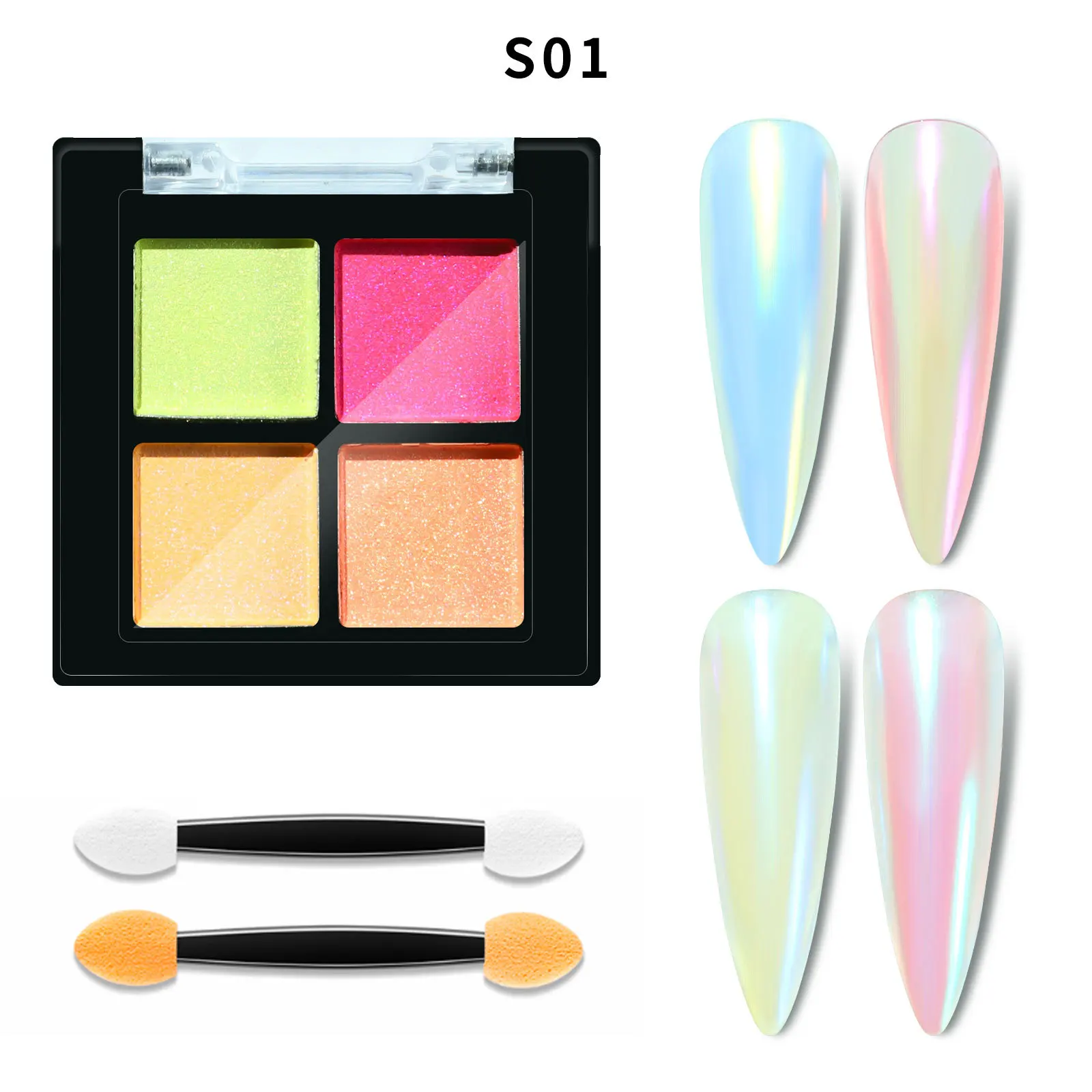 Colorful High Quality 4 In 1 Nail Art Mirror Powder Solid State Shiny Chrome Pearl Mirror Powder