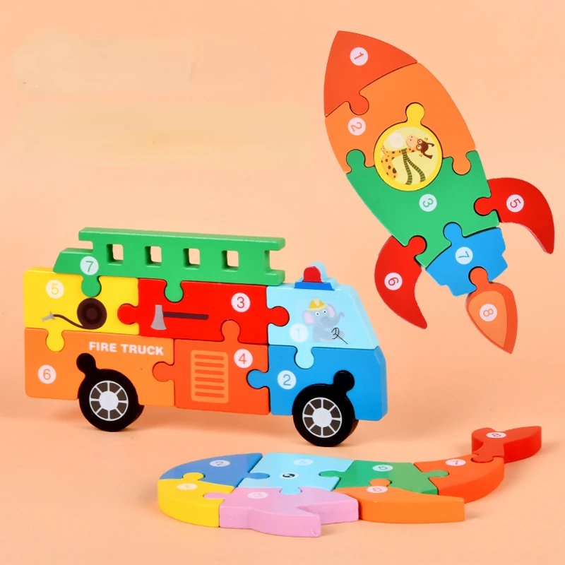 Factory Manufacturer Supply Wooden Puzzle Montessori 3d Jigsaw Puzzle Dinosaur Animal Educational Toys