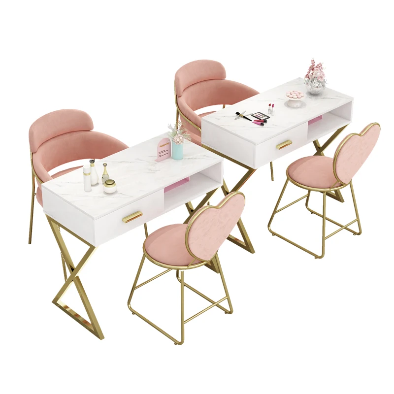 Modern Manicure Station Nail Table Set Marble Top Nail Salon Furniture Nail Table And Chair Set