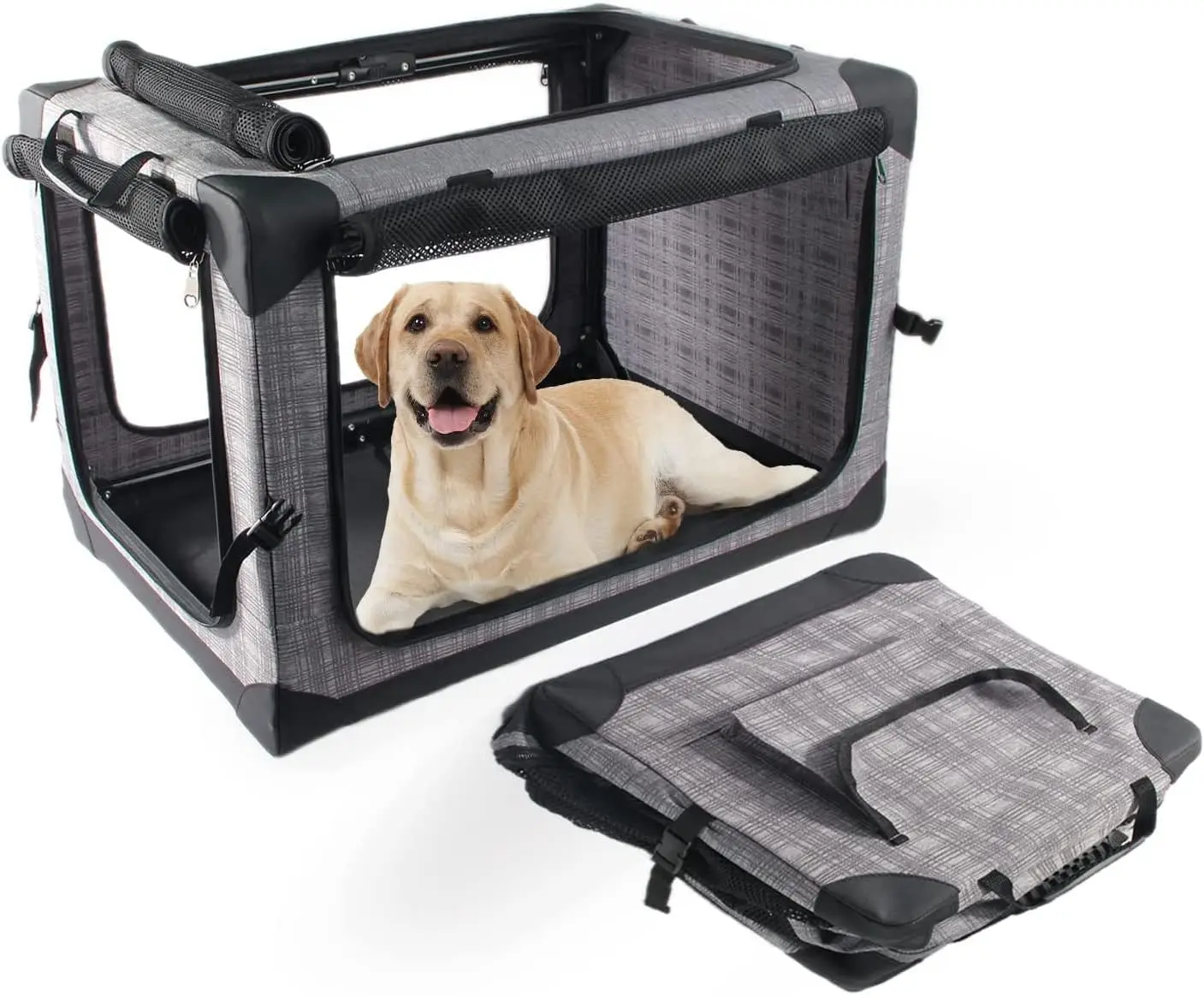 AFP Portable Foldable Pet Crate Dog Carrier With Leash Durable 4 Side Mesh Folding Dog Cat Cage For Outdoor Easy Transporation