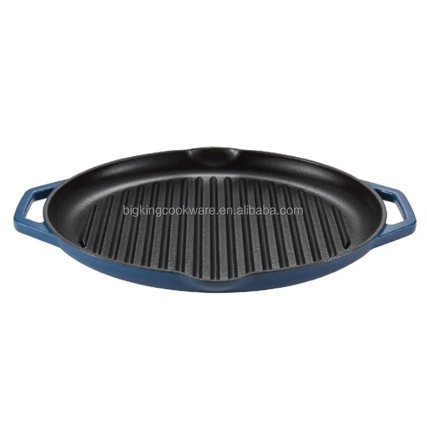 Non Stick Frying Pan for Steak Fish and BBQ Cast Iron  Griddle Pan Deep Round 32cm - Oven Dishwasher Safe OEM