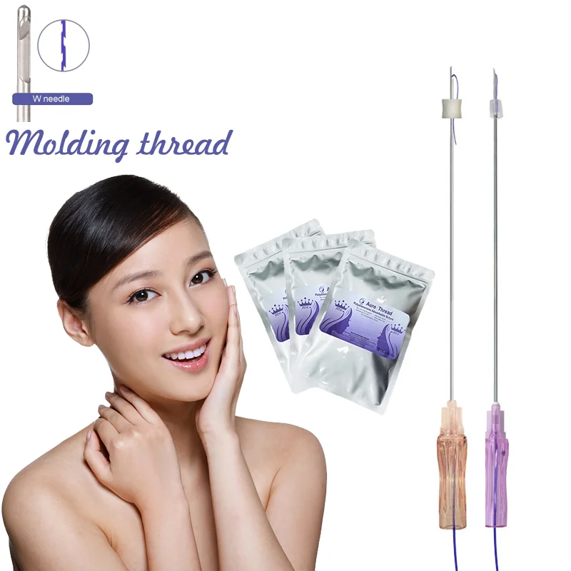 Strong effect face lifting absorbable  barbed molding cog 19G100mm sharp needle PDO threads for eye brow